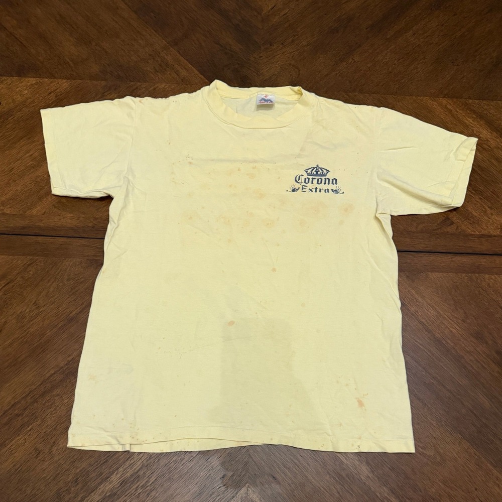 Vintage Miller Corona Extra T Shirt Yellow Baja California Mexico USA Made L